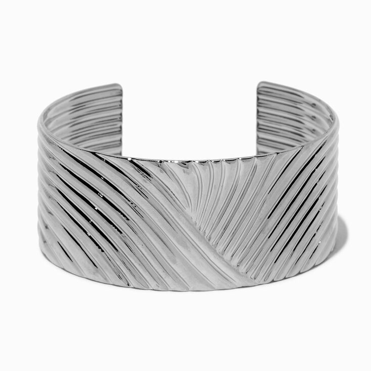 Silver-tone Thick Ribbed Cuff Bracelet,
