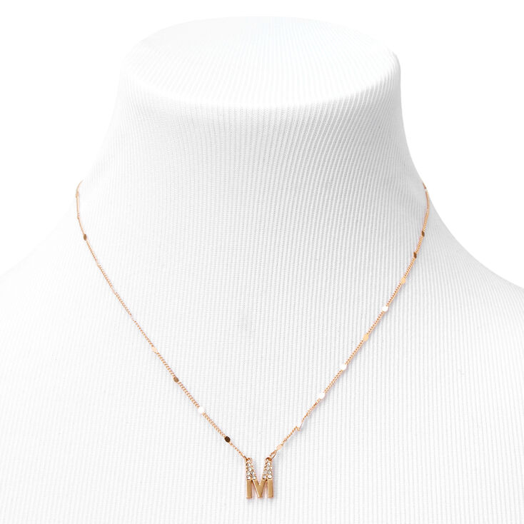 Gold Half Stone Initial Pendant Necklace - M,
