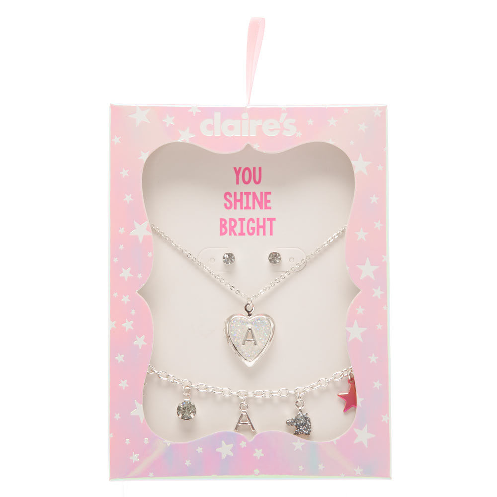 Coffret cadeau parure de bijoux à paillettes, initiale « A », lot de 3 articles,