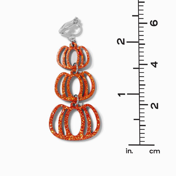 Acrylic Glitter Stacked Pumpkins 2&#39;&#39; Clip-On Drop Earrings,