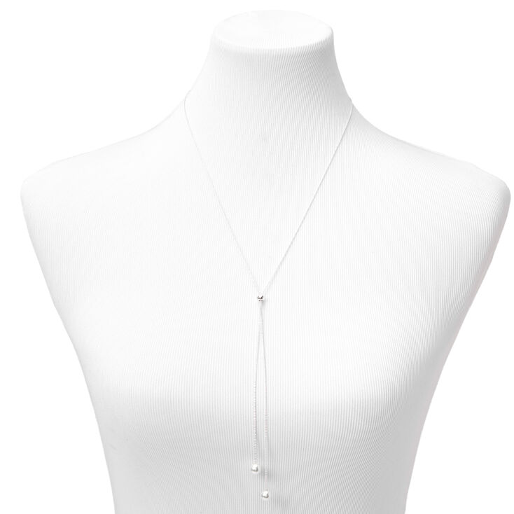 Silver Pearl Ends Y-Neck Long Necklace,