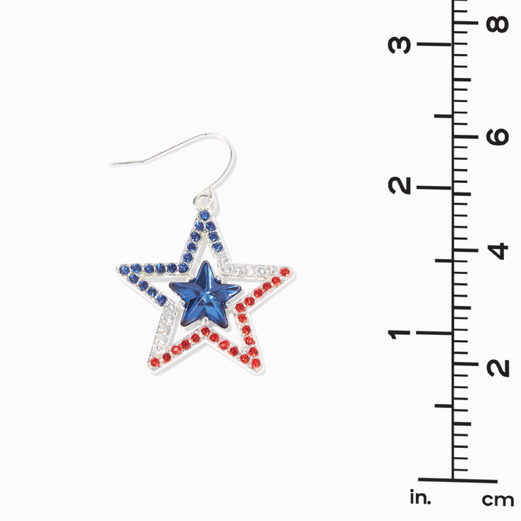 Red, White, &amp; Blue Embellished Star Outline 1&quot; Drop Earrings,