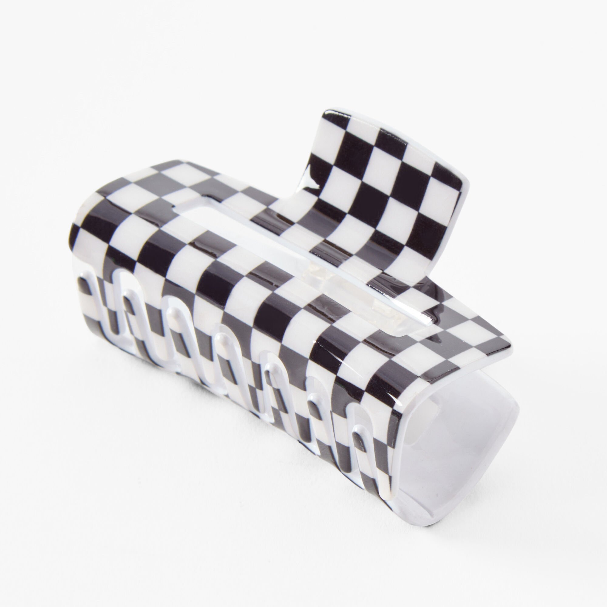 Black & White Check Medium Rectangle Hair Claw,