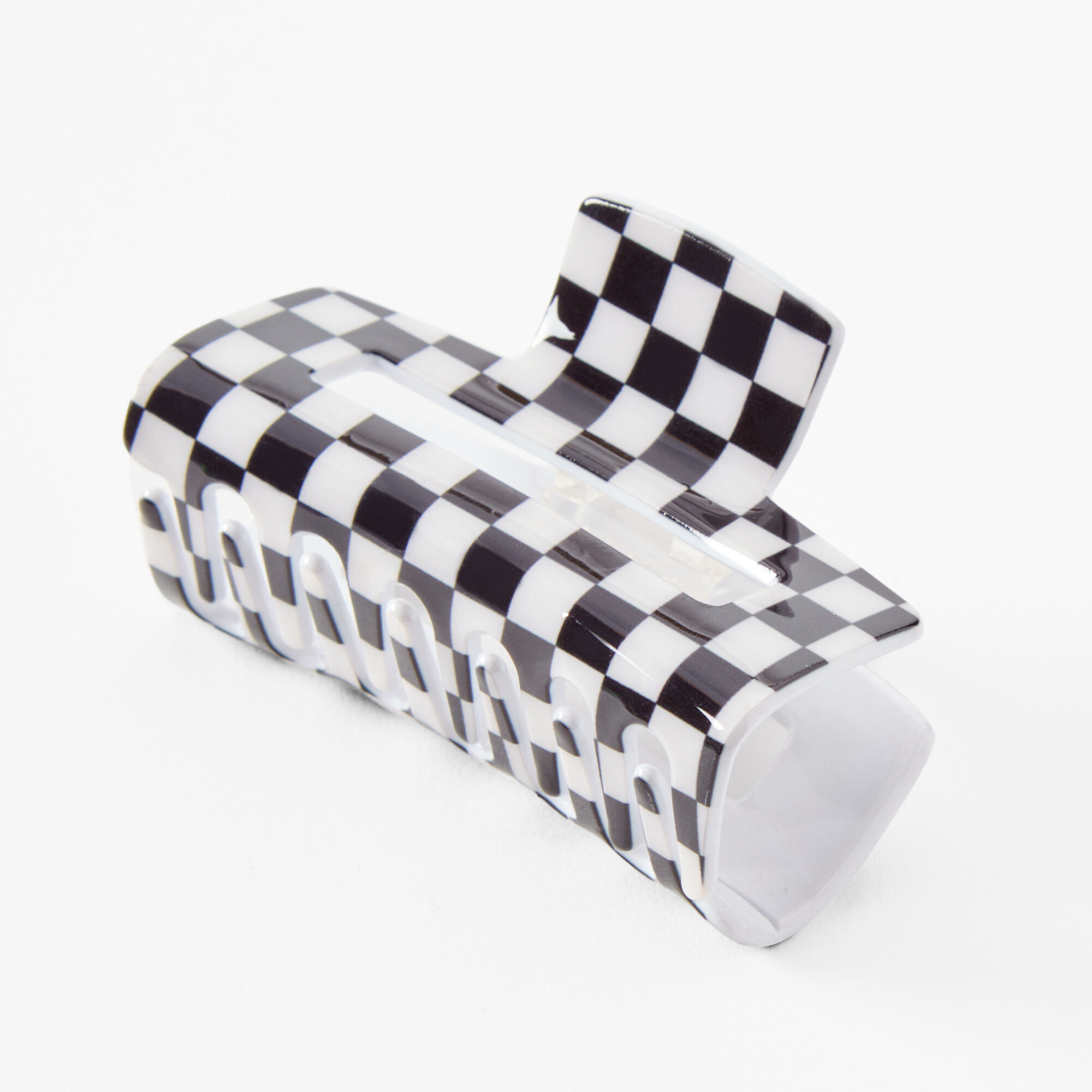 Claire's Pince à cheveux rectangulaire de taille moyenne à carreaux noirs et blancs