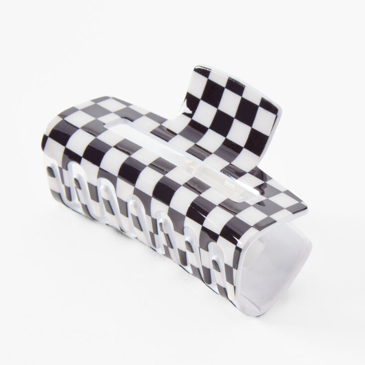 Black &amp; White Check Medium Rectangle Hair Claw,