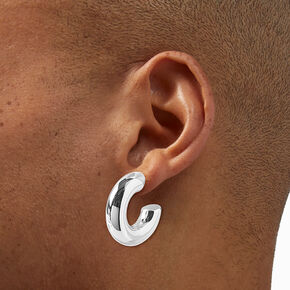 Silver-tone Thick 35mm Hoop Earrings,