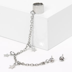 Silver-tone Crystal Star Ear Connector Earrings,