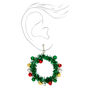Silver 40MM Holiday Wreath Clip On Drop Earrings - Green,