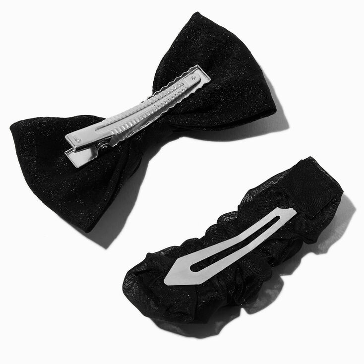 Black Sheer Pearl Bow Hair Clips - 2 Pack,