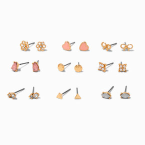 Gold-tone Romantic Stud Earrings - 9 Pack,