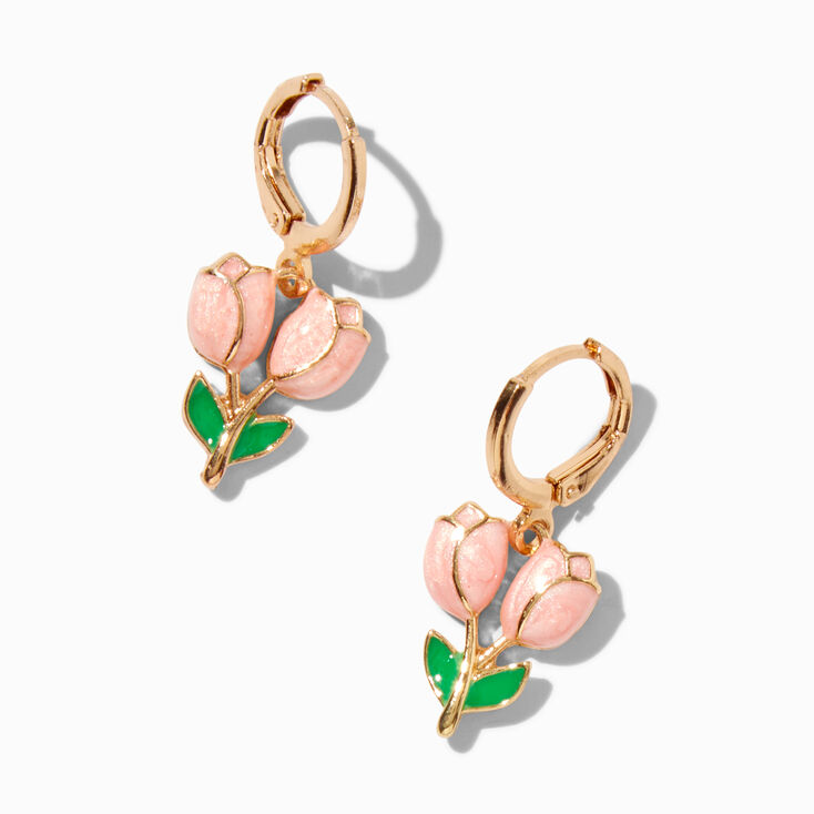 Pink Rose Gold-tone Hoop Earrings,