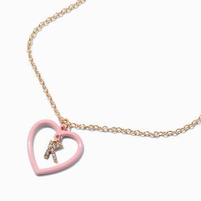 Pink Heart Initial Pendant Necklace - K,