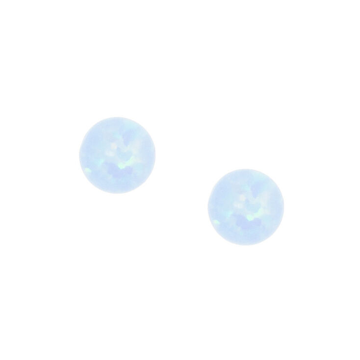 Sterling Silver Opal Stud Earrings - Blue,
