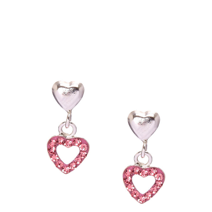 Sterling Silver Pink Double Heart Earrings Claire S Us Sterling Silver Pink Double Heart Earrings