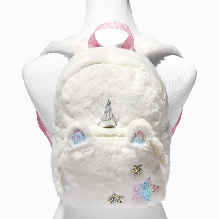 Claire&#39;s Club Furry Unicorn Star Patch Backpack,