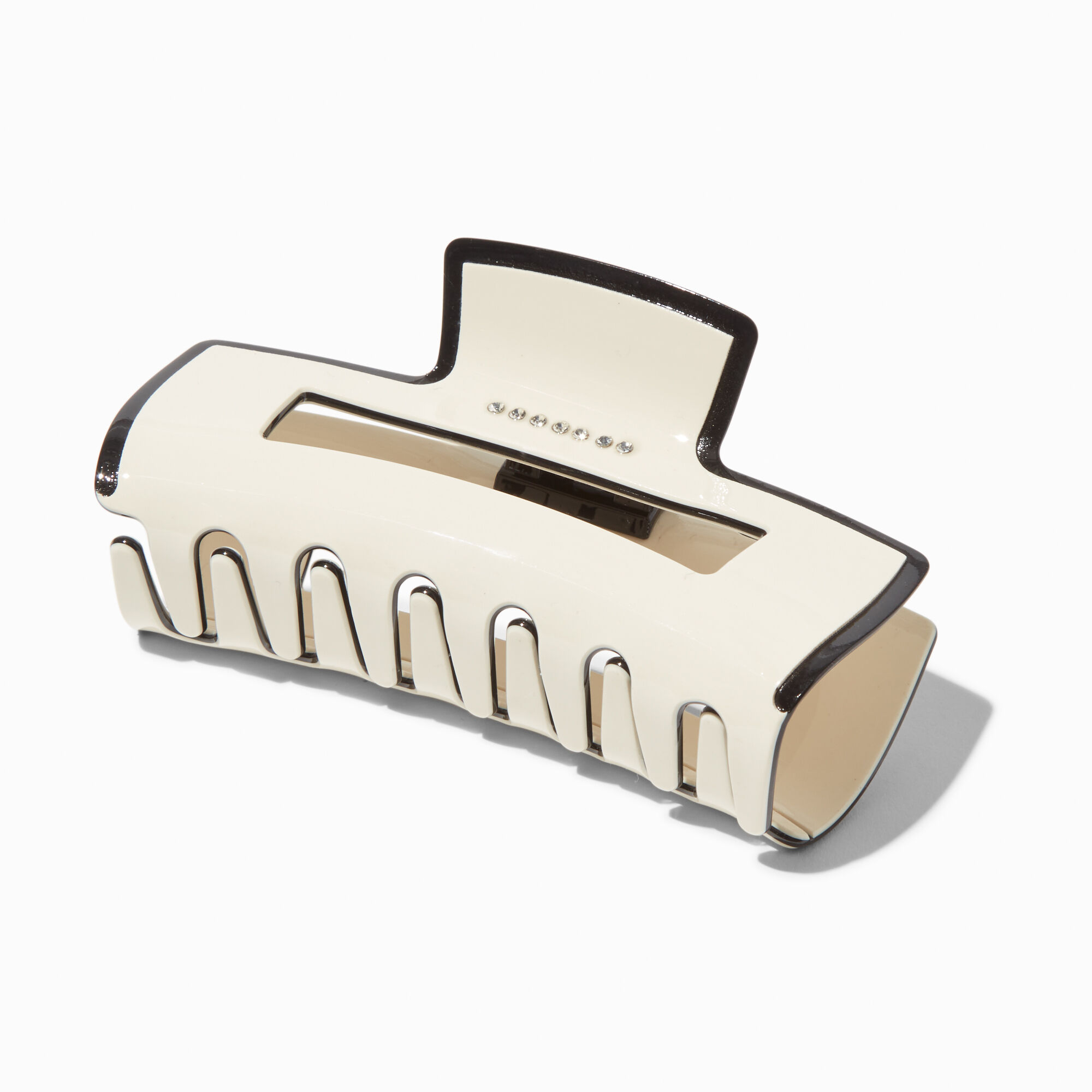 Cream Black Rhinestone Rectangular Hair Claw,