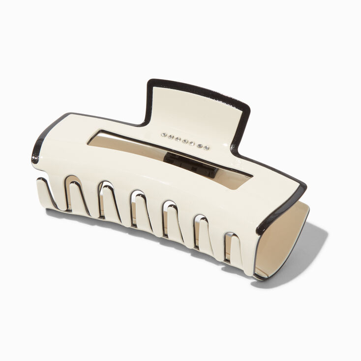 Cream Black Rhinestone Rectangular Hair Claw,