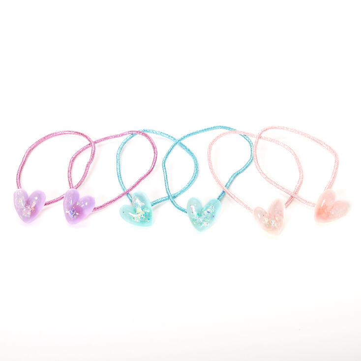 Claire&#39;s Club Glitter Heart Hair Ties - 6 Pack,