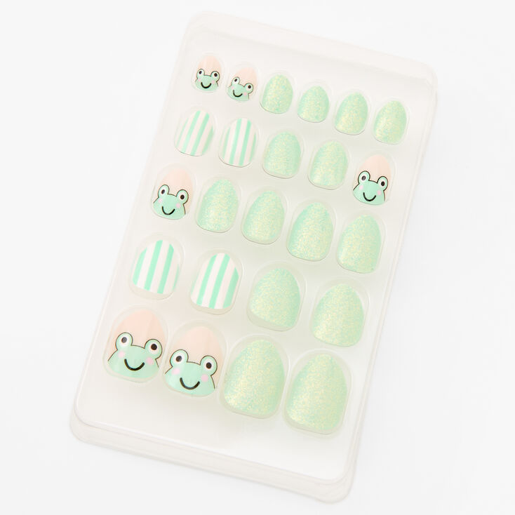 Mint Glitter Frog Stiletto Press On Vegan Faux Nail Set - 24 Pack,