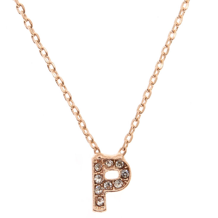 Rose Gold Embellished Initial Pendant Necklace - P,