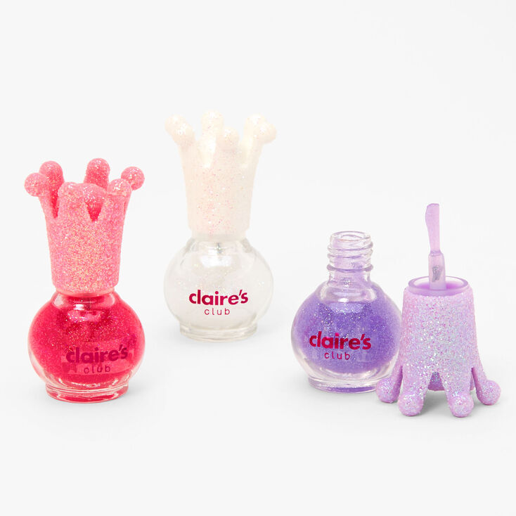 Claire&#39;s Club Mini Glitter Crown Peel-Off Nail Polish Set - 3 Pack,