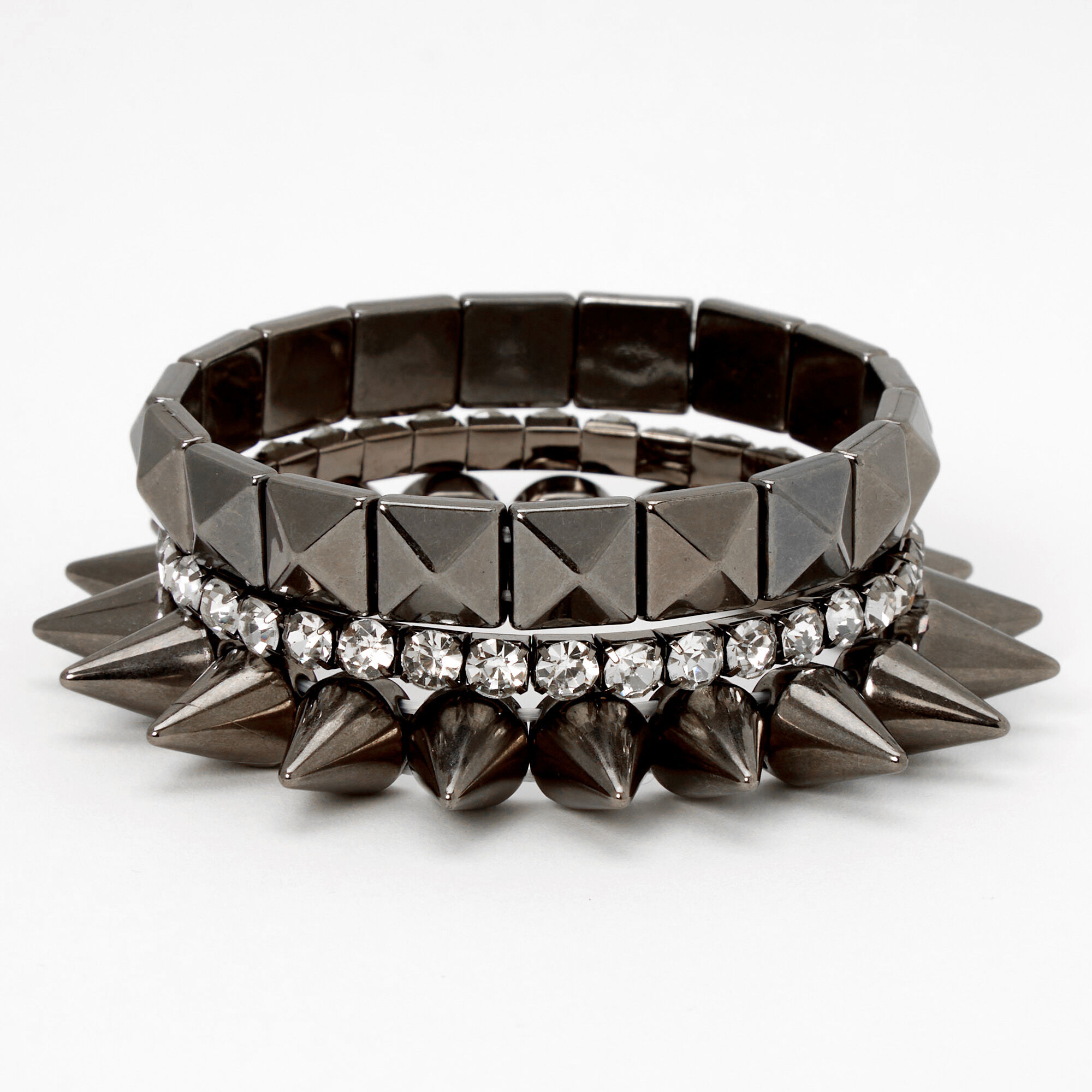 Hematite Spikes Stretch Bracelets - 3 Pack