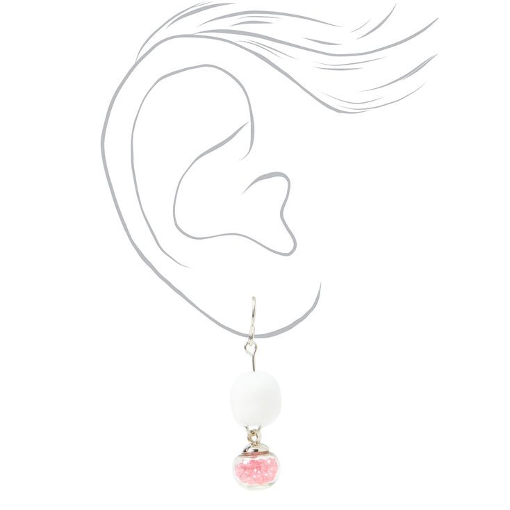 1.5&quot; Pom Pom Drop Earrings - Pink and White,