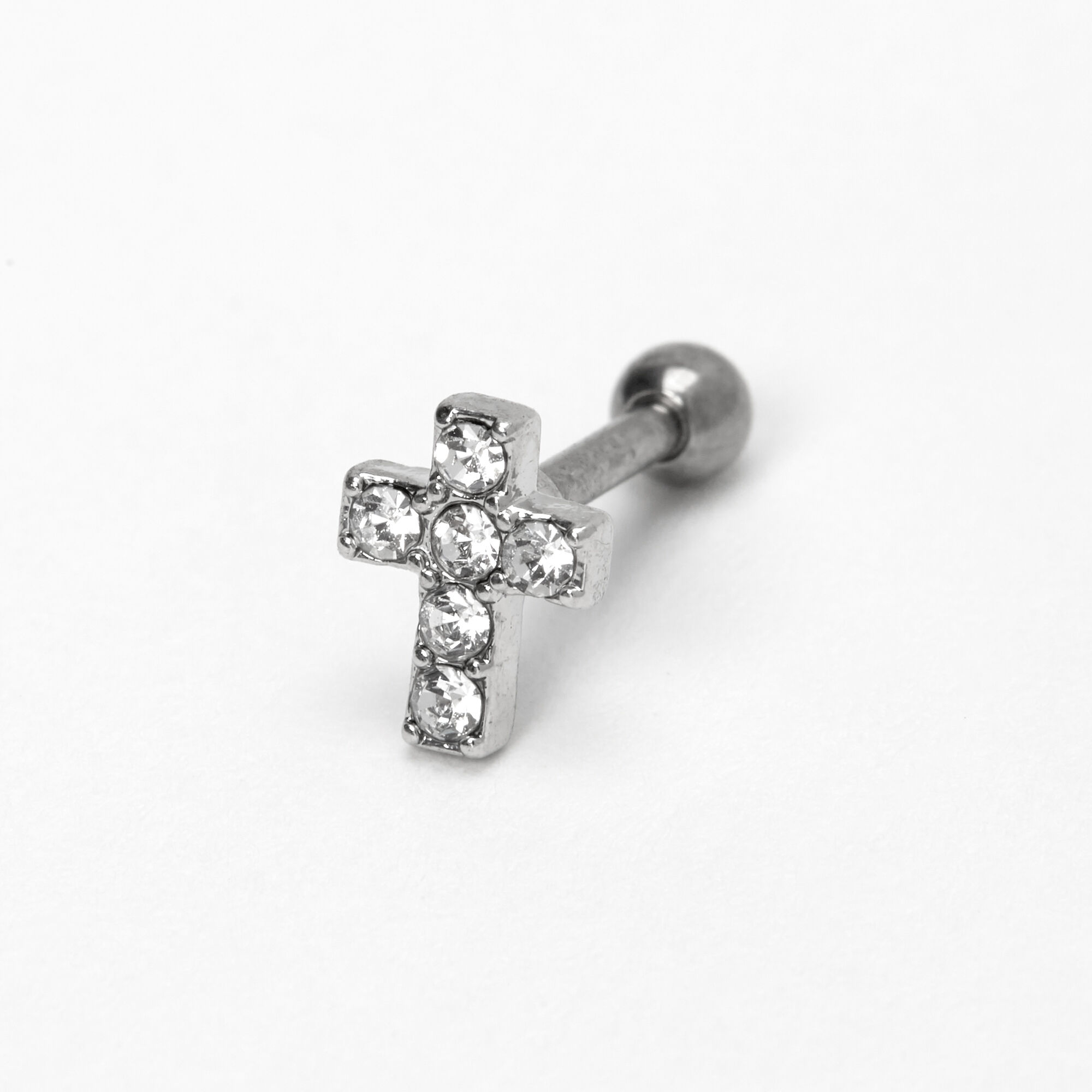 Silver Titanium 16G Crystal Cross Cartilage Stud Earring Claire s US
