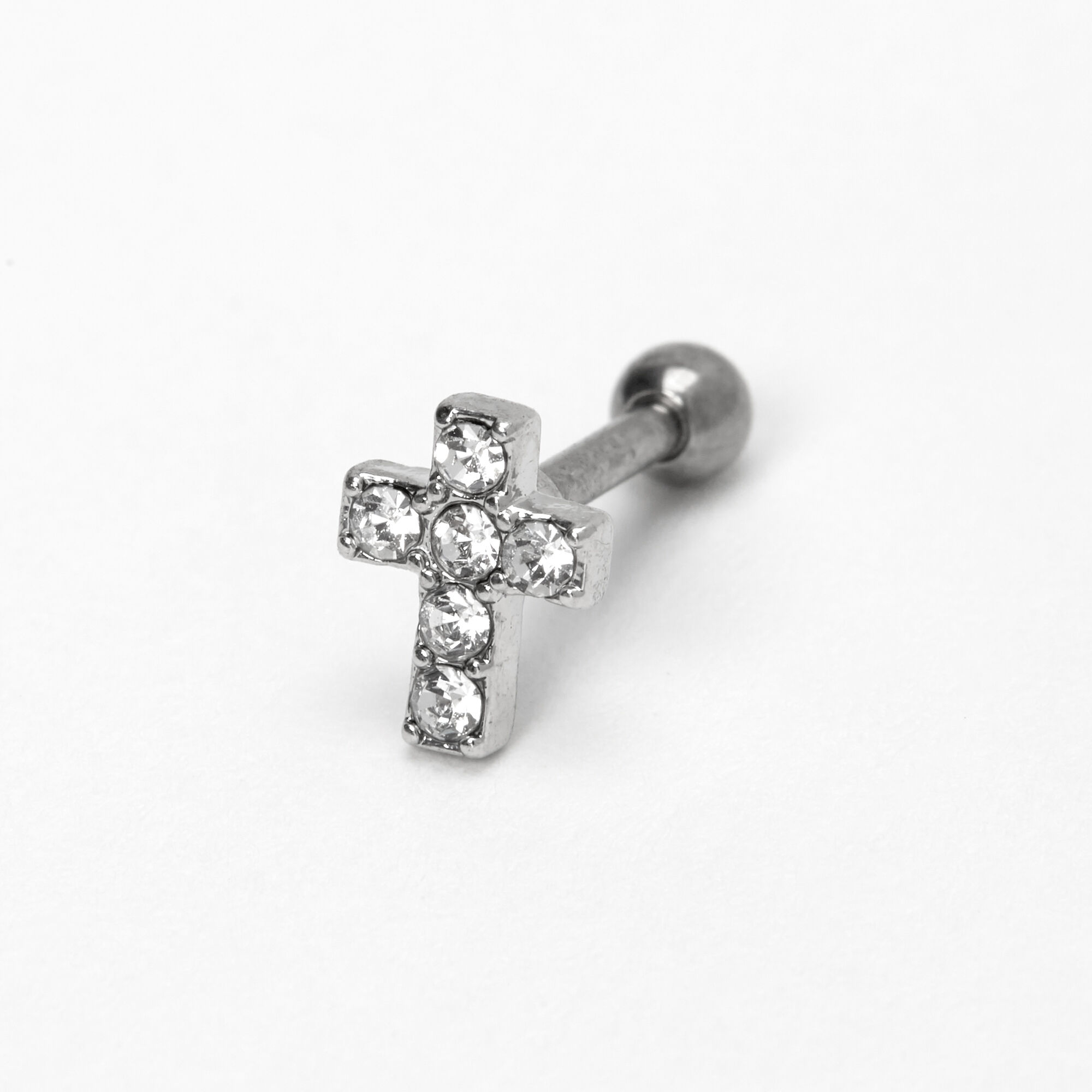 View Claires Tone Titanium 16G Crystal Cross Cartilage Stud Earring Silver information
