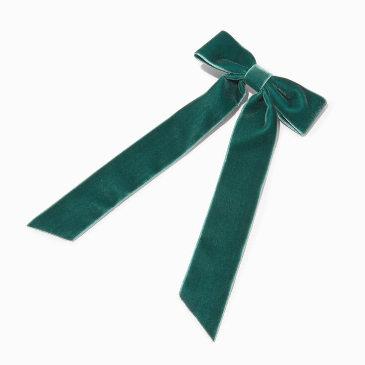 Emerald Green Velvet Long Tail Hair Bow Clip | Claire's