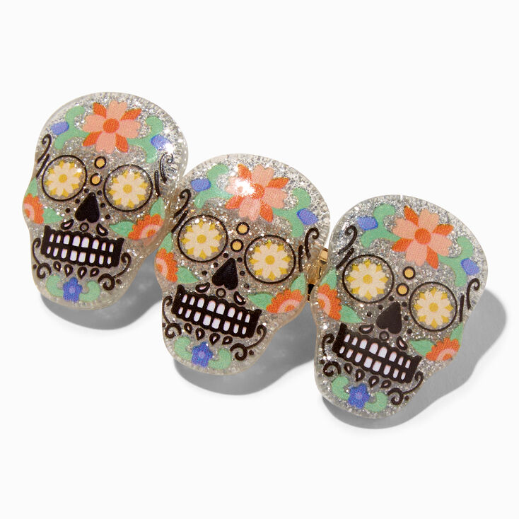 Glitter Sugar Skull Hair Barrette Clip,