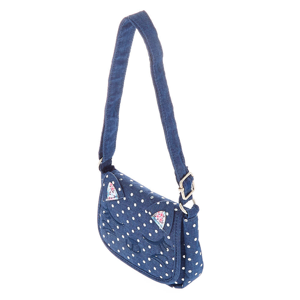 Claire's Club Denim Cat Crossbody Bag - Navy,