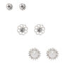 Silver Floral Embellished Stud Earrings - 3 Pack,