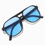 Blue Lens Black Aviator Sunglasses,