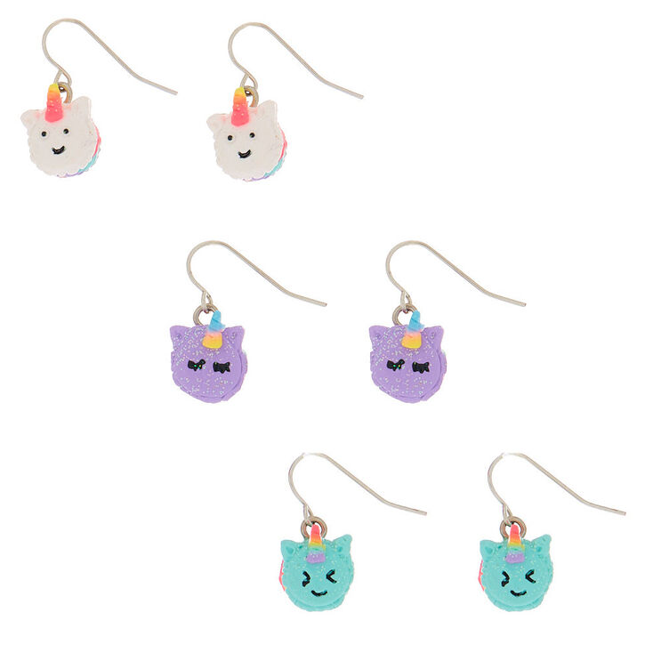 Unicorn Macaron Drop Earrings - 3 Pack,