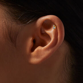 Gold-tone Titanium Cubic Zirconia 18G Stud &amp; Hoop Threadless Cartilage Earrings - 3 Pack,