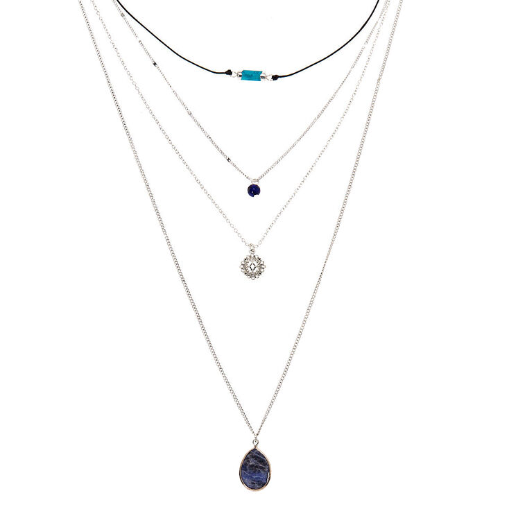 Natural Stone Multi Strand Necklace - Blue,