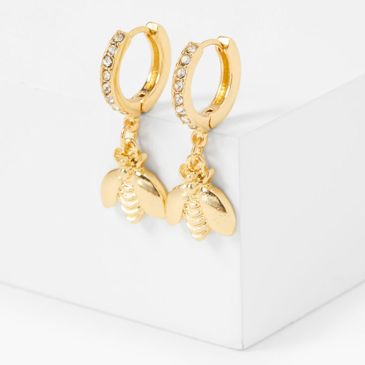 Gold 15MM Crystal Bee Huggie Hoop Earrings,