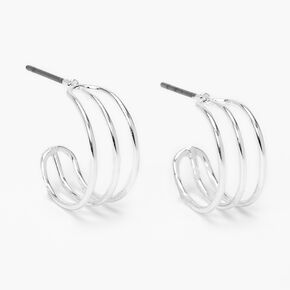 Silver-tone 15mm Thin Triple Hoop Earrings,
