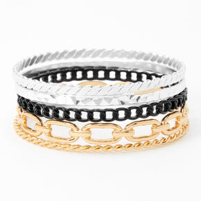 Mixed Metal Braided Chain Link Bangle Bracelets - 5 Pack,