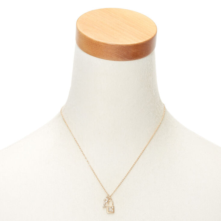 Gold Lock &amp; Key Initial Pendant Necklace - K,