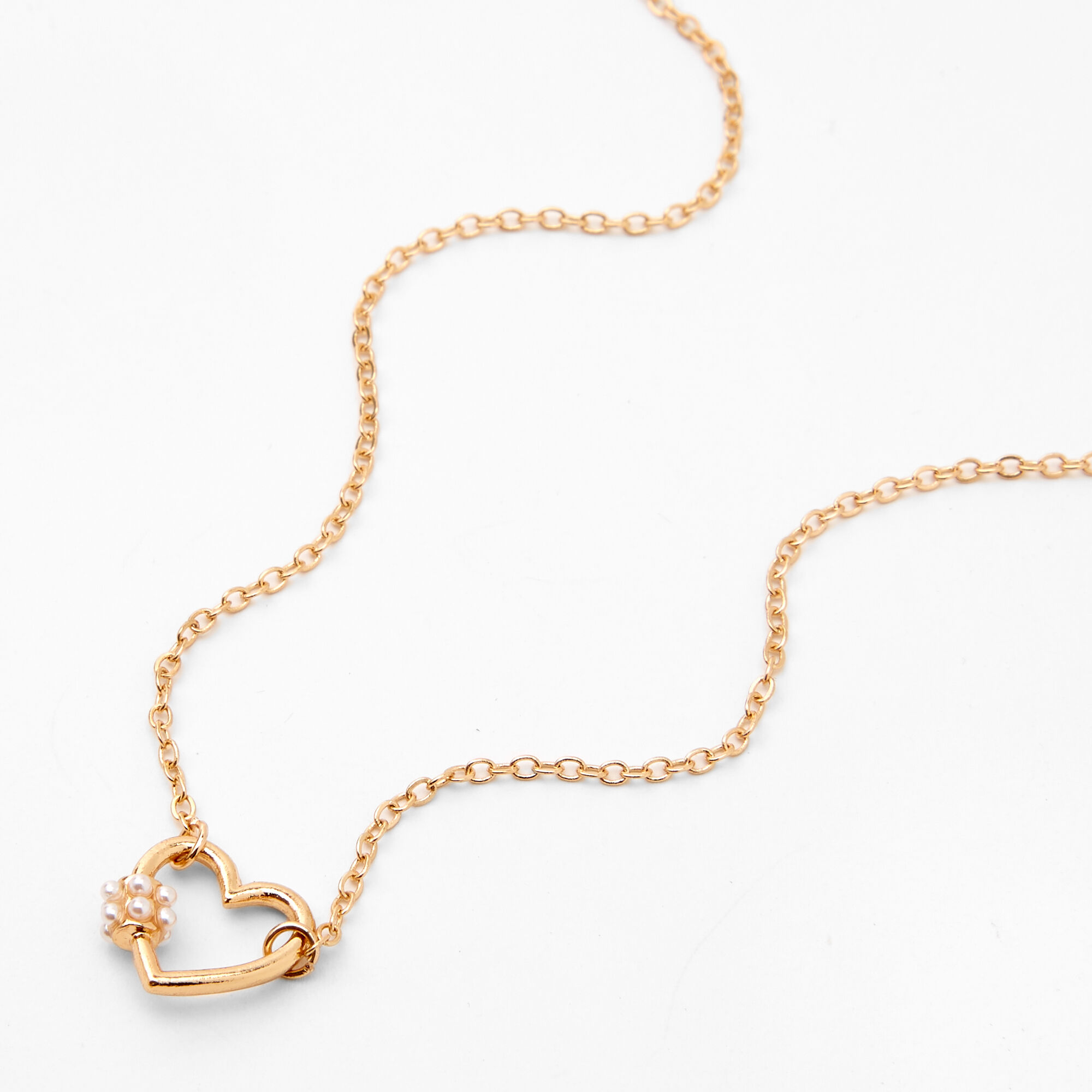 Collier à pendentif cœur et perles d'imitation couleur dorée,