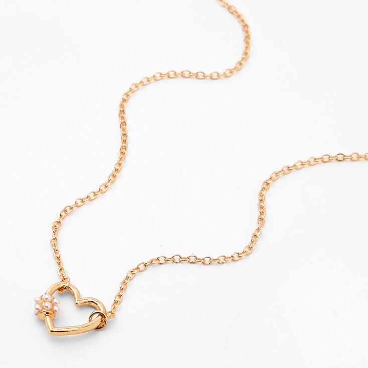 Collier &agrave; pendentif c&oelig;ur et perles d&#39;imitation couleur dor&eacute;e,