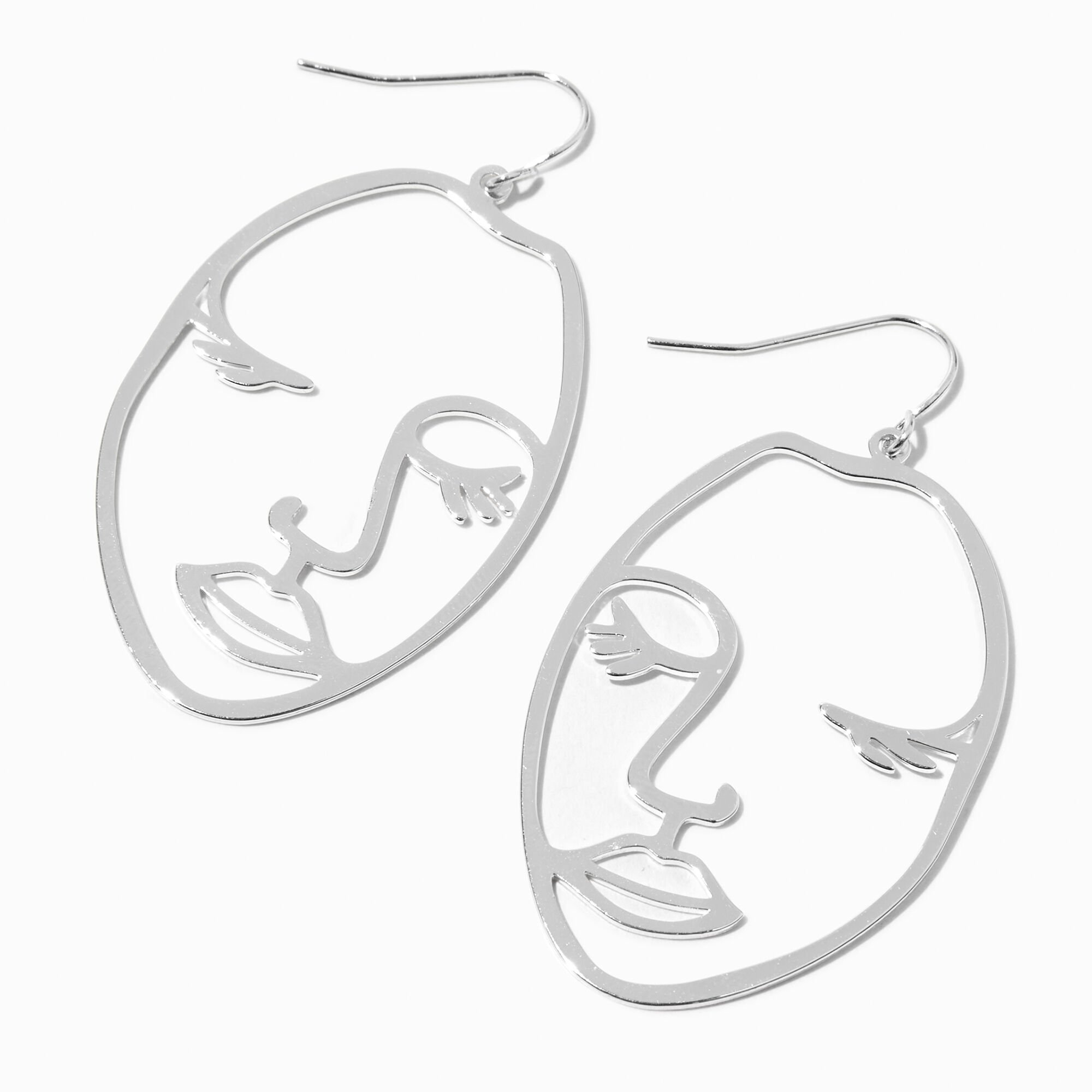 View Claires Cut Out Face 1 Drop Earrings Silver information