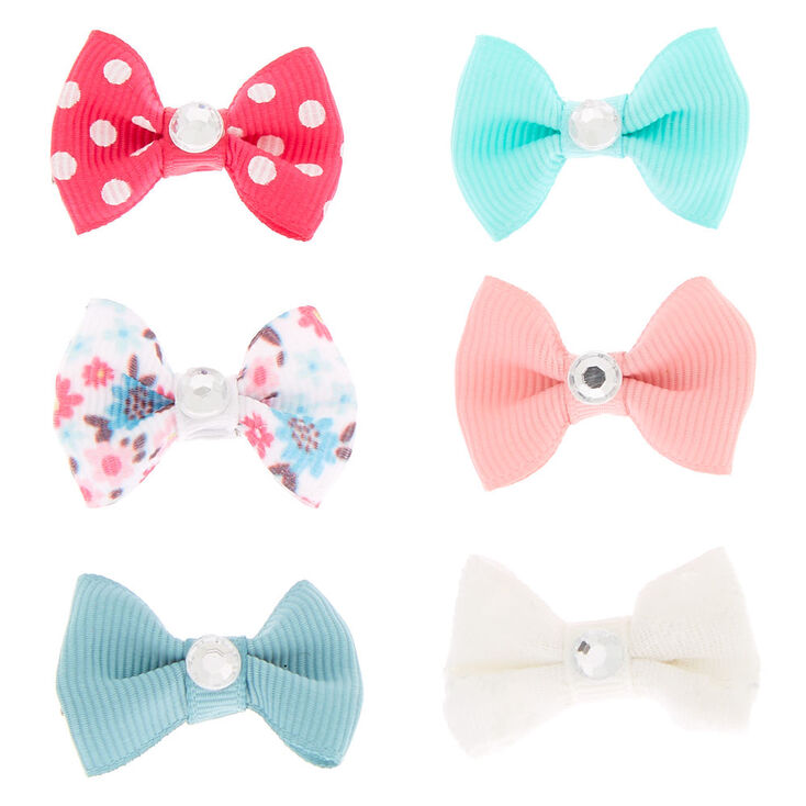 Claire's Club Gem Hair Bow Clips - 6 Pack | Claire's US