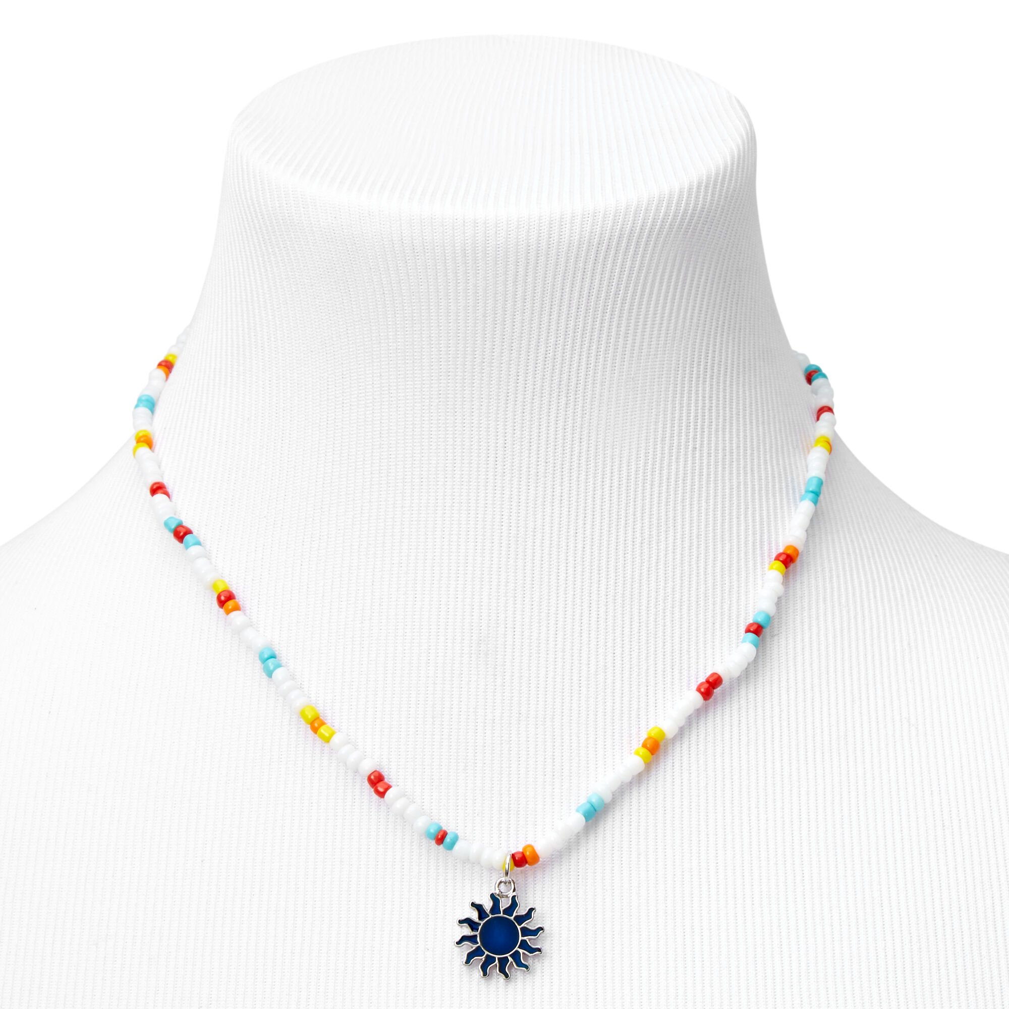Beaded Sunburst Mood Pendant Necklace,