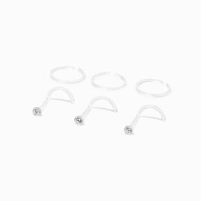 Anneaux et clous de piercing de nez aux designs vari&eacute;s 0,8&nbsp;mm en BioFlex&reg; - Lot de 6,