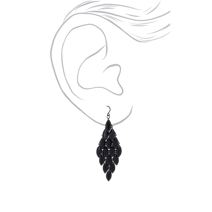 3&quot; Teardrop Chandelier Drop Earrings - Black,