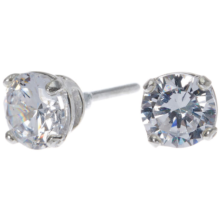 Sterling Silver Cubic Zirconia Round Stud Earrings - 6MM,