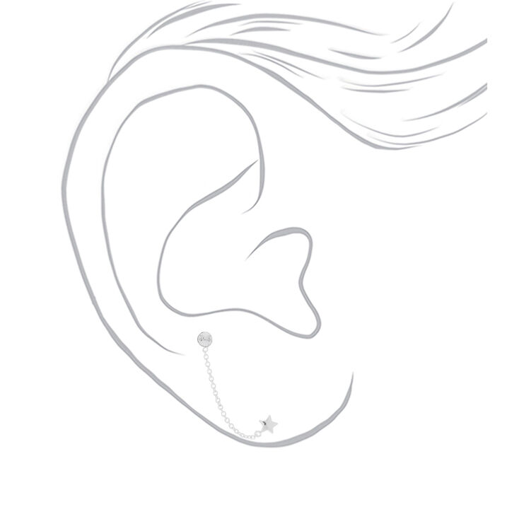 C LUXE by Claire&#39;s Sterling Silver Star Connector Double Stud Earrings,